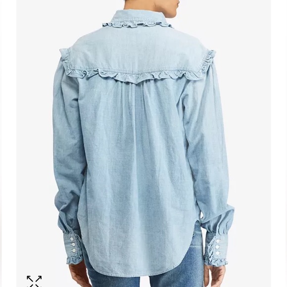 POLO RALPH LAUREN Ruffle-Trim Denim Cotton Shirt Size M - Picture 6 of 11